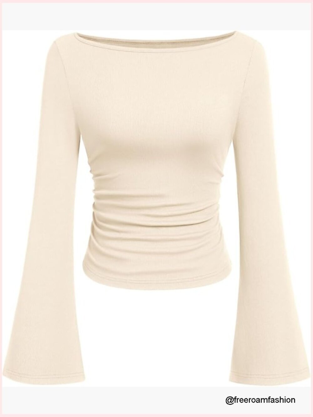 Boat Neck Bell Sleeve Crop Top Y2K Ribbed Knit Long Sleeve Going Out Tee